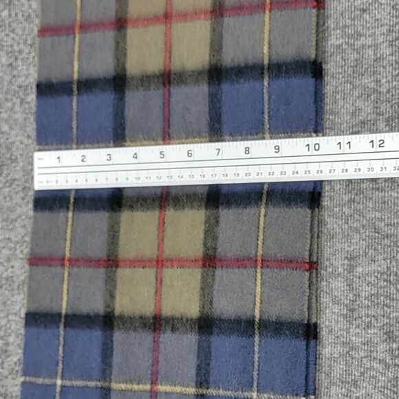 100% Cashmere Plaid Scarf Mens Womens Unisex Blue Gray Fringed Preppy 64x10 - Picture 5 of 6